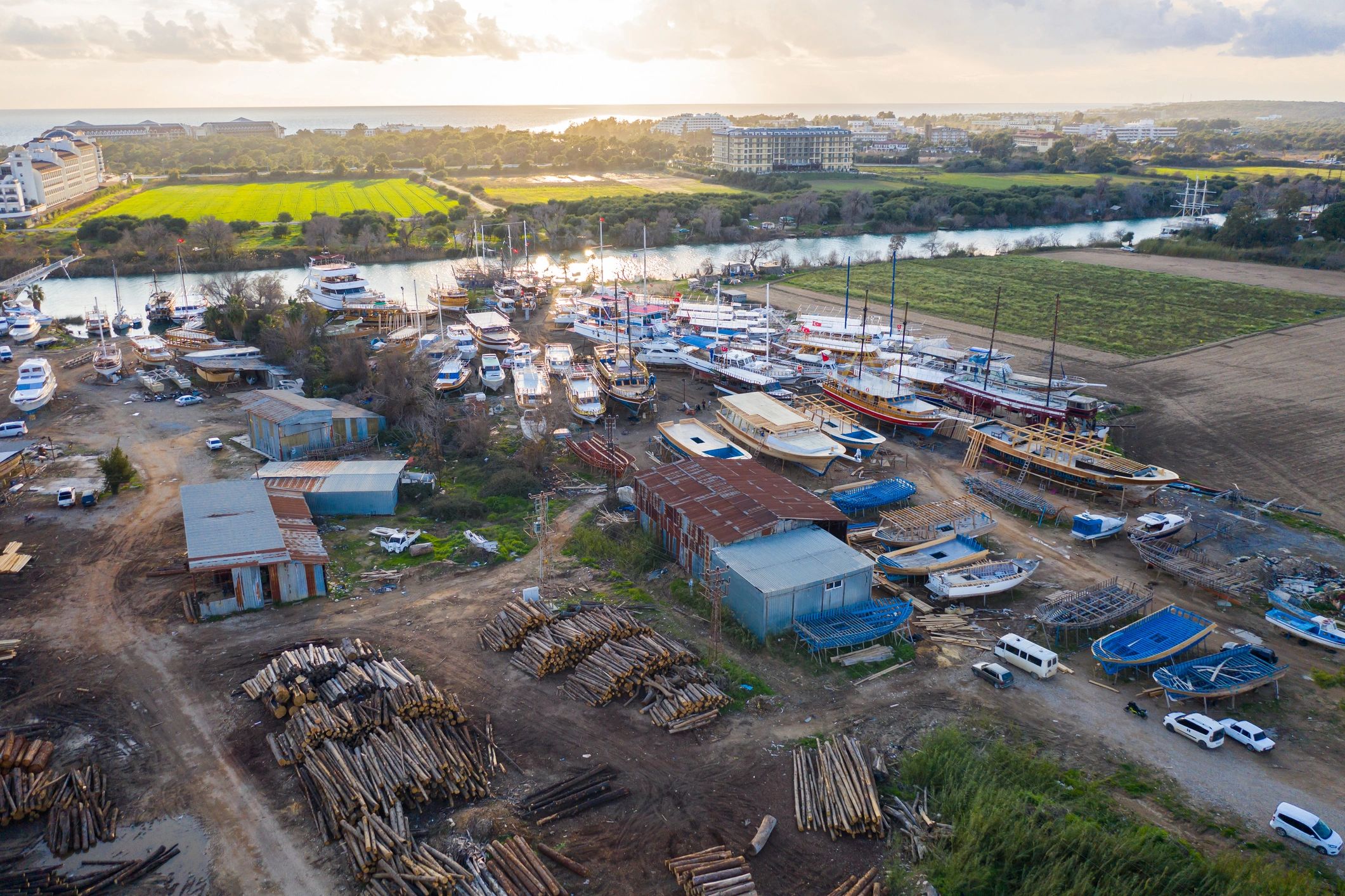 Shipyard with vessels under construction